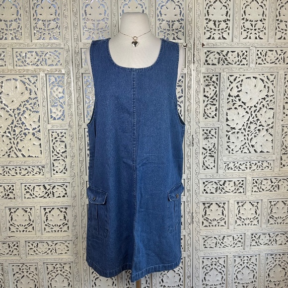 Vintage Medium Wash Sleeveless Denim Two Pocket Overall Dress Sz Medium - Picture 1 of 9